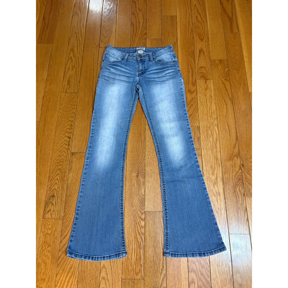 Vintage Mudd Women Blue Flare Leg Jeans Low Rise Denim Sz 5 Light Wash Y2K Style